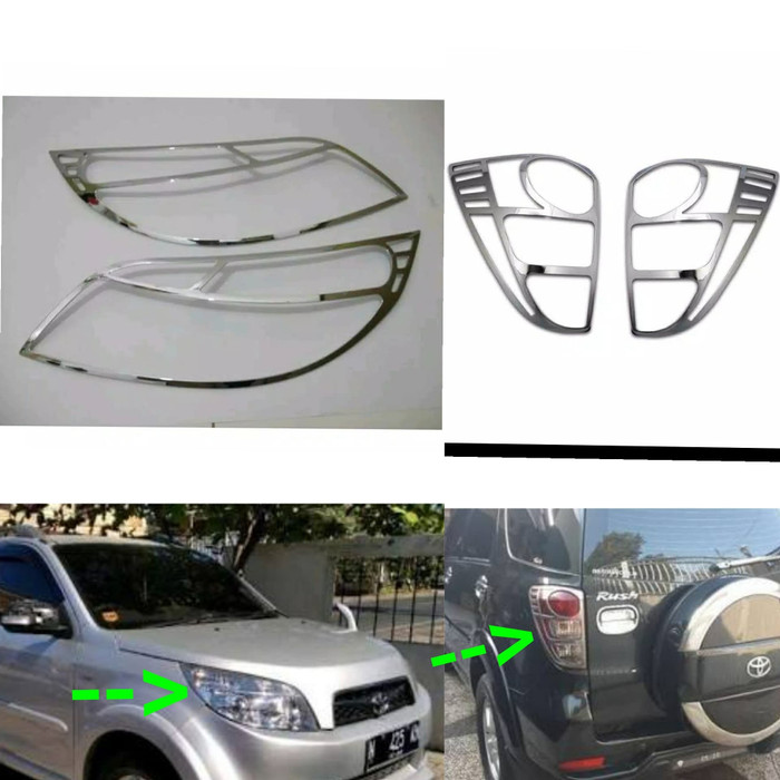 garnis cover lampu depan + belakang toyota RUSH / TERIOS 2007 2008 2009 2010 2011 CHROME CROME &amp; hitam doff