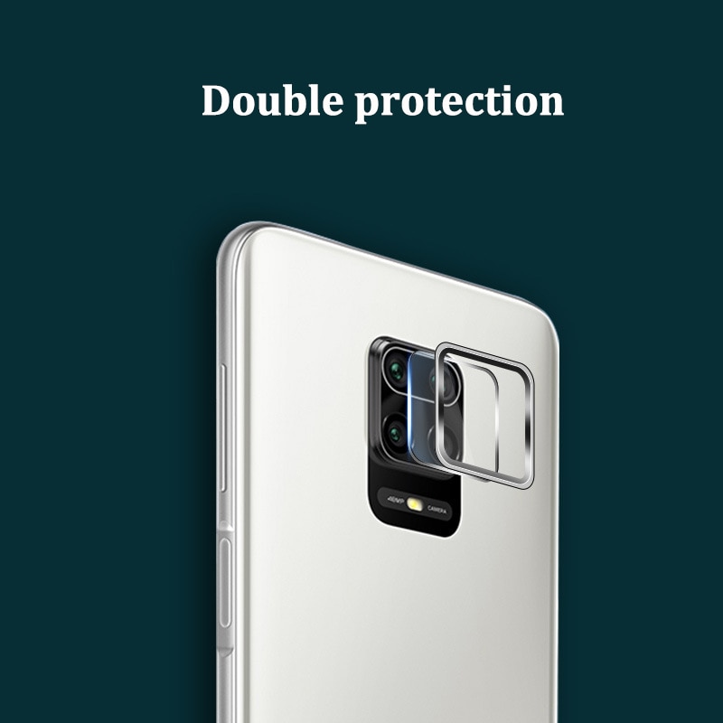 2 In 1 Back Camera Lens Tempered Glass Film for Xiaomi Redmi Note 9 Pro Max 9s Cover Metal Ring Protector