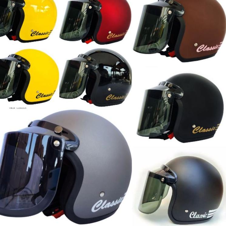 "BTW.30My22o" HELM BOGO DEWASA POLOS GARIS KACA CEmBUNG DAN KACA DATAR