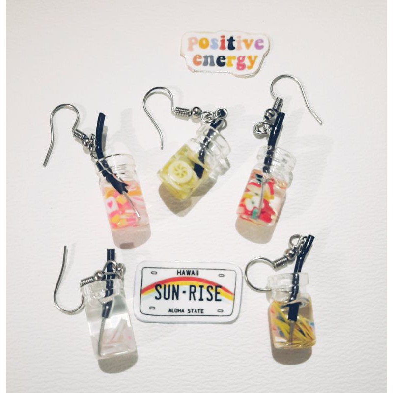 Anting Boba Unik Anting Akrilik Resin Anting Jus Buah Anting Lucu DIY