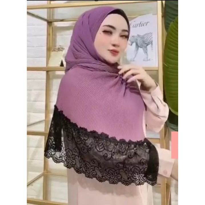 PASHIMNA PLISKET RENDA BRUKAT / PASHMINA PLISKET BROKAT BAHAN DIAMOND PREMIUM