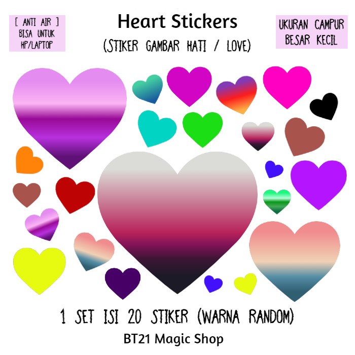 

[READY STOCK] 20pcs Heart Stickers (Stiker Anti Air, stiker HP, stiker Laptop, stiker Dinding)