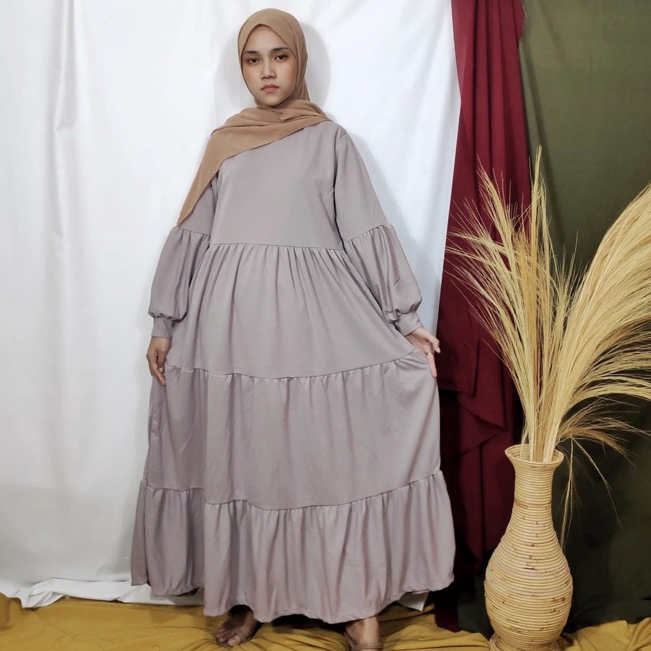 Gamis Wanita Lengan Panjang Fashion Muslim Devi Fit  L-XL Lingkar Dada 100cm Panjang 130cm-DEVI Coksu