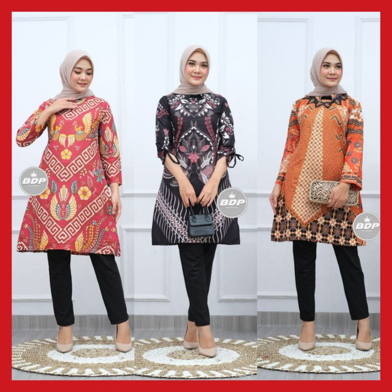 Atasan Batik Wanita Tunik Seragam Kerja Size M L Xl Xxl