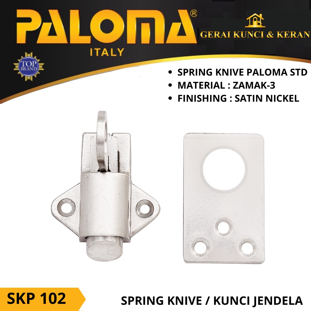 KUNCI SLOT JENDELA SPRING KNIVE KNIP PALOMA SKP 102  SATIN NICKEL