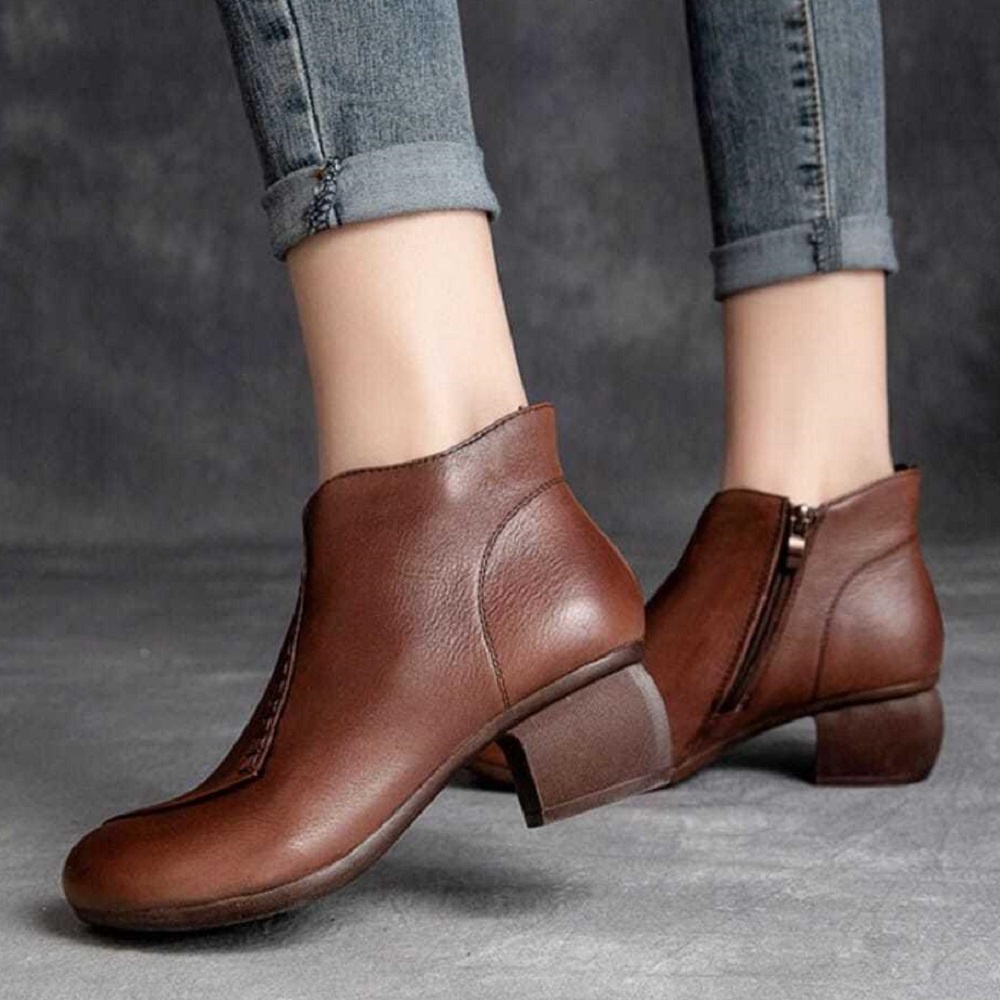 Import Original Kulit Asli Sepatu Boots Wanita Tinggi Heels Sepatu Cewek Casual Formal Santai Lembut Kerja Kuliah Cantik Kekinian 199