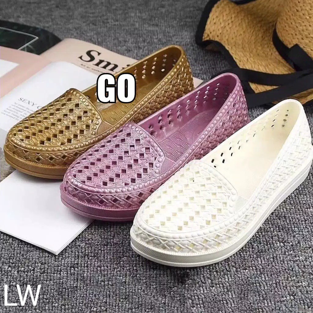 gof Import SEPATU Wanita Casual Santai Teplek Sepatu Cewek Flatshoes Jelly Kekinian