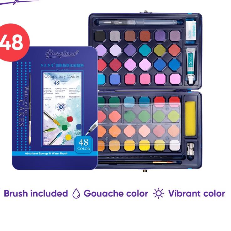 

UTS✧ Giorgione Solid Watercolor Paint Cat Air 12/18/24/36/48 Warna Free Brush G-900 Barang Terlaris