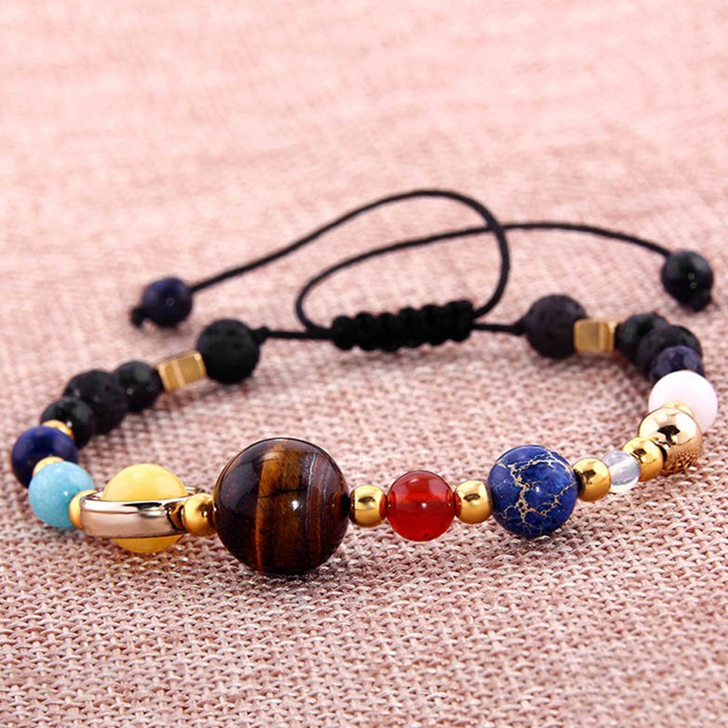 Blue Sand Beads Bracelet Galaxy Planets Solar System Natural Stone Bangle