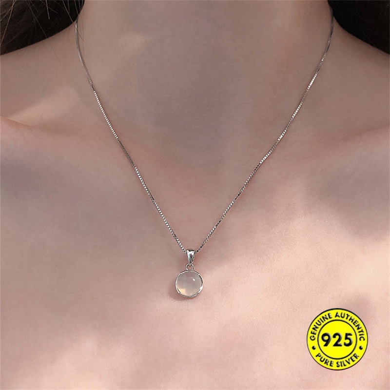 Kalung Liontin Giok Putih Bahan S925 Silver Gaya Korea Untuk Wanita