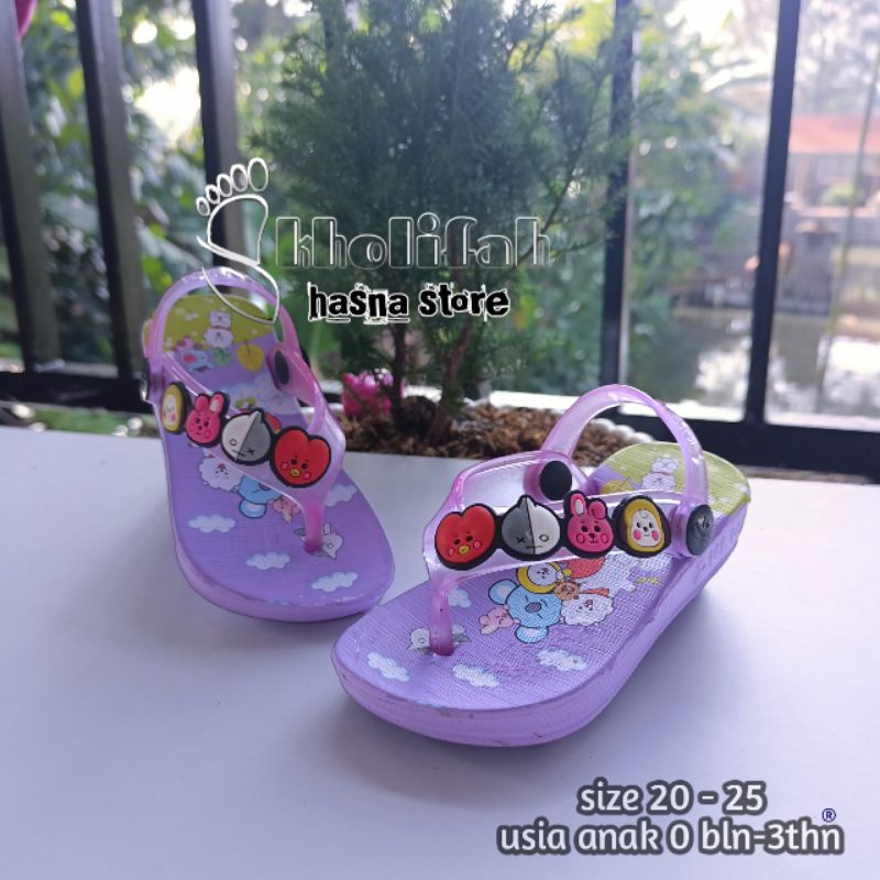 SANDAL ANAK PEREMPUAN JEPIT TALI BELAKANG KARAKTER BT21 BTS IMUT LUCU 20-25 393e