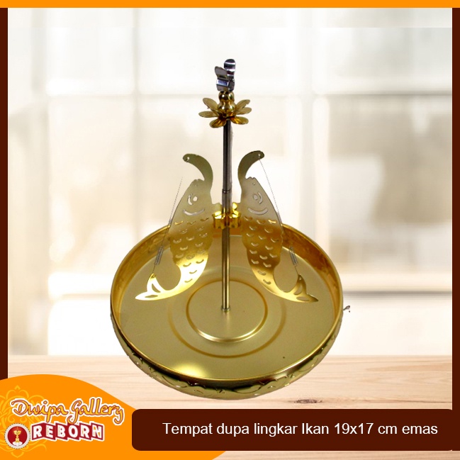 Tempat Dupa Hio Lingkar 24 Jam Kuningan Import Motif Ikan Mas 19x17cm