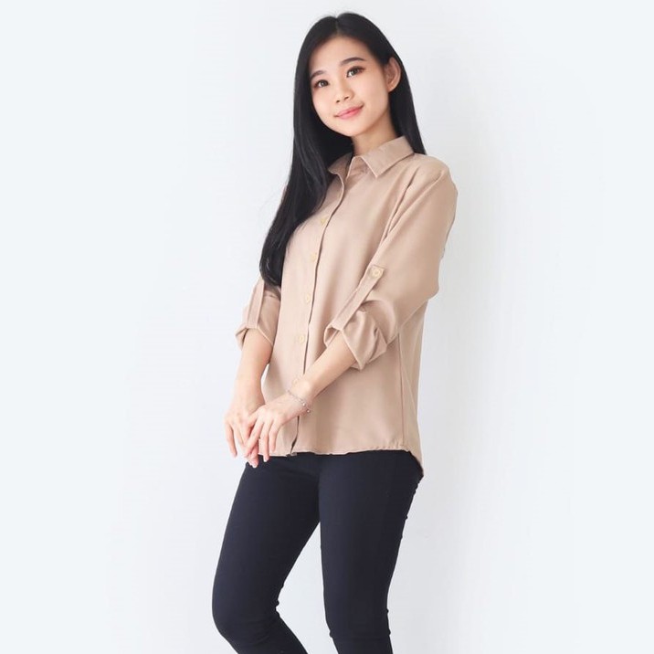 Aurel Kemeja Wanita Polos Basic Lengan Panjang Size =M - XXL-Mocca
