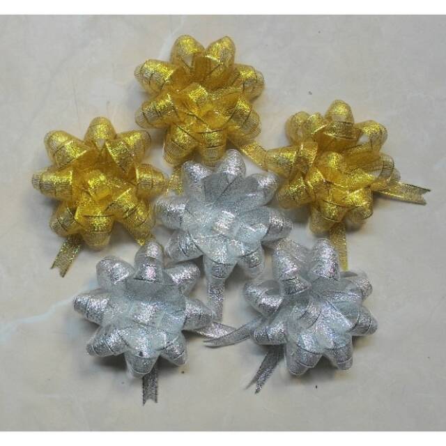 Pita kado melati glitter warna gold / silver jual satuan