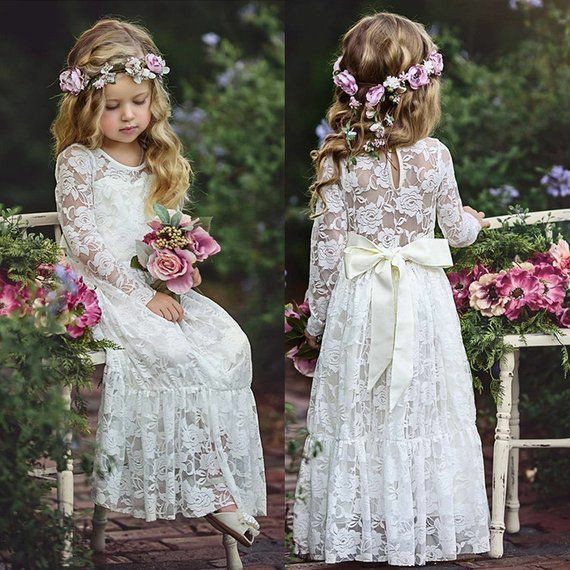[EF] Girls Bohemian White Dress - Dress Brukat Anak - Ready Stock