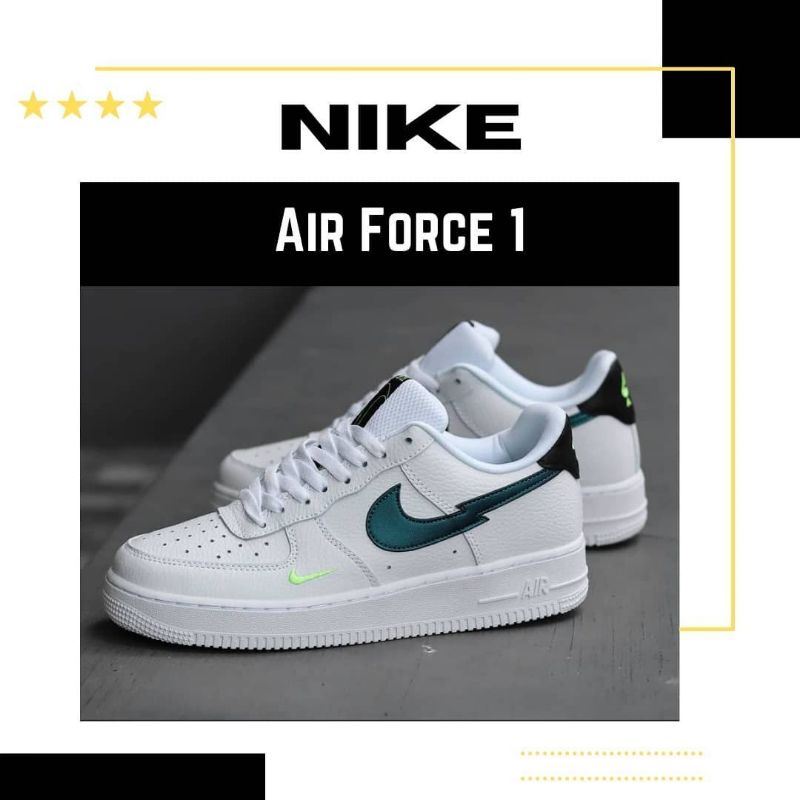 Sepatu Sneakers Nike Air Force 1 Low Split Swoosh White/Aquamarine-Lime Glow-Off Noir