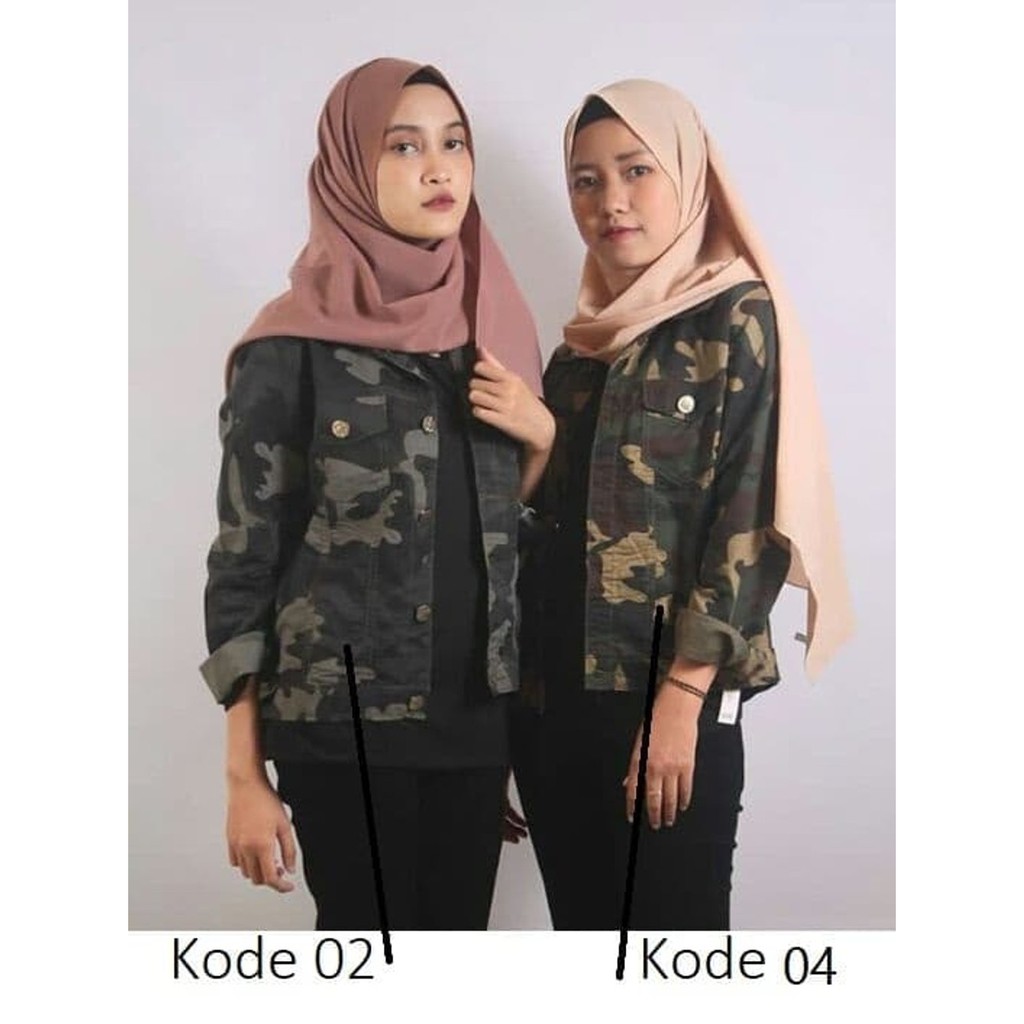 Terlaris - Jaket Wanita Motif Loreng Army