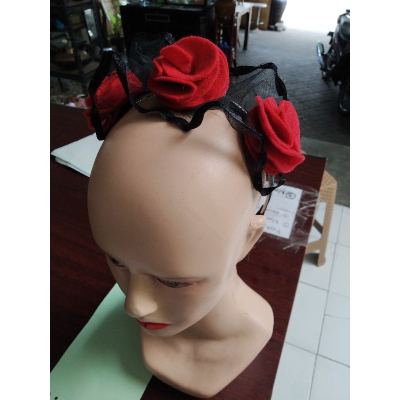 bando Halloween mawar merah polos wanita