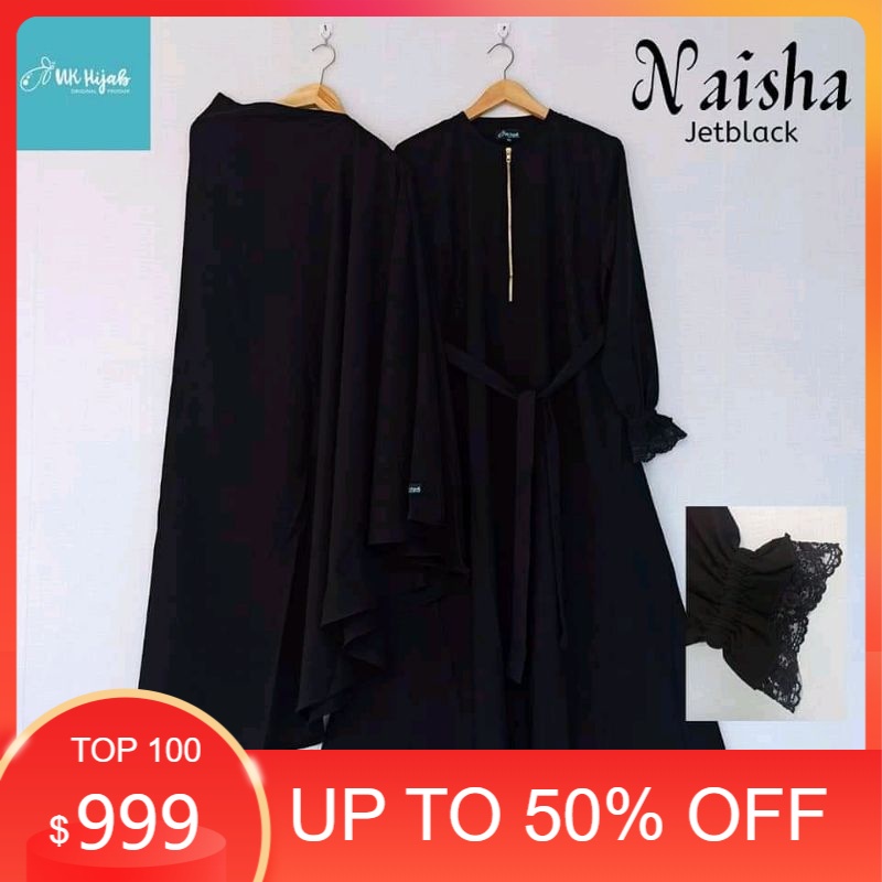 (READY) GAMIS SET NAISHA UK HIJAB//GAMIS SET JETBLACK BANDANA PONI//GAMIS JETBLACK//GAMIS NAISHA JET