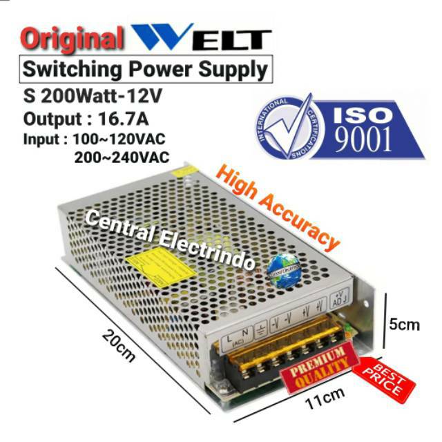 Power Supply 12V 16.7A 200Watt WELT High Quality.