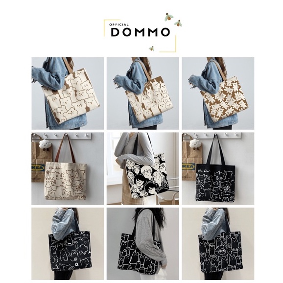 [LOKAL] DOMMO - D1525 Totebag BiuBiu Cat Motif Abstrak Kanvas Kucing Aesthetic
