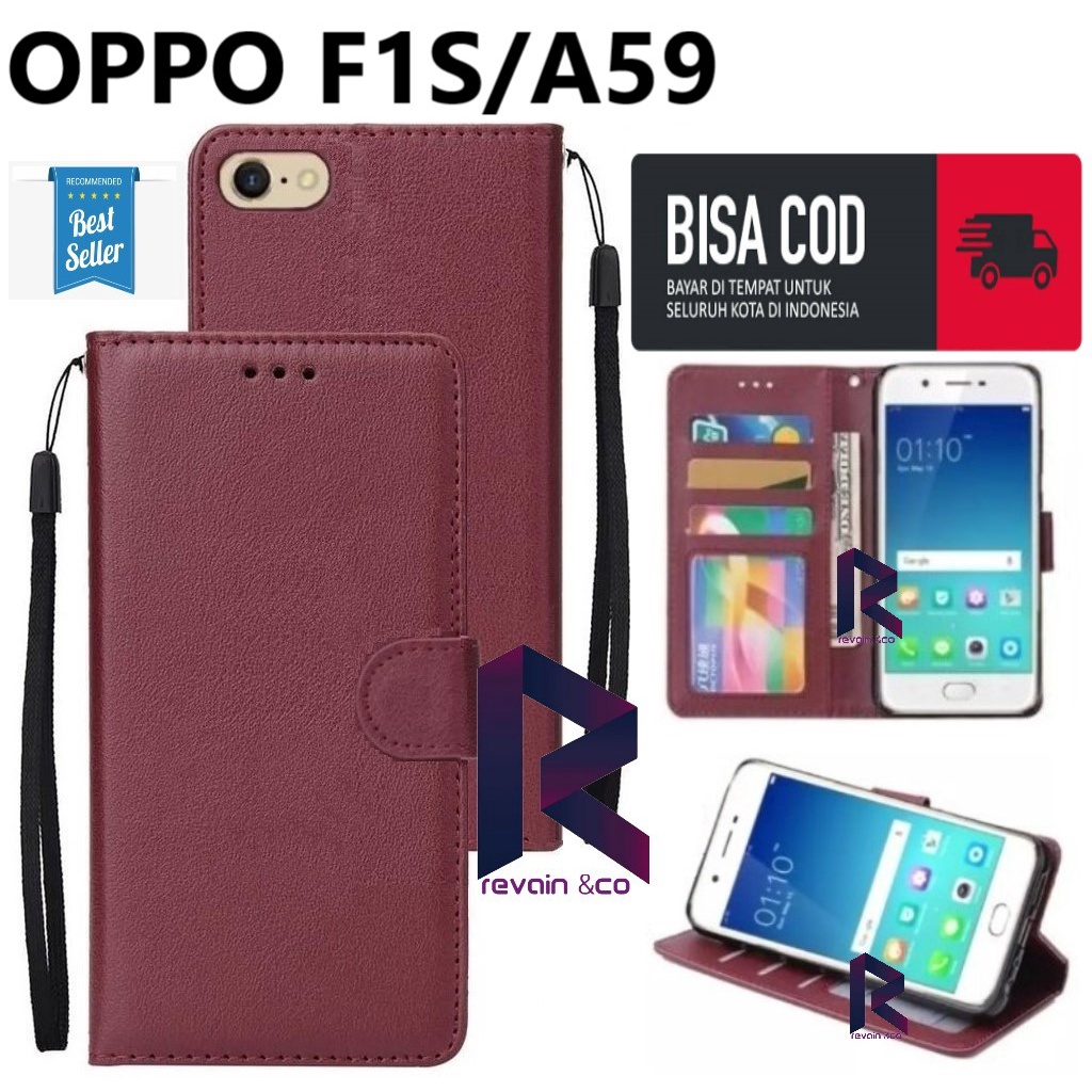 SARUNG KULIT OPPO F1S/A59 FLIP WALLET LEATHER KULIT PREMIUM SARUNG BUKA TUTUP FLIP CASE OPPO F1S A59