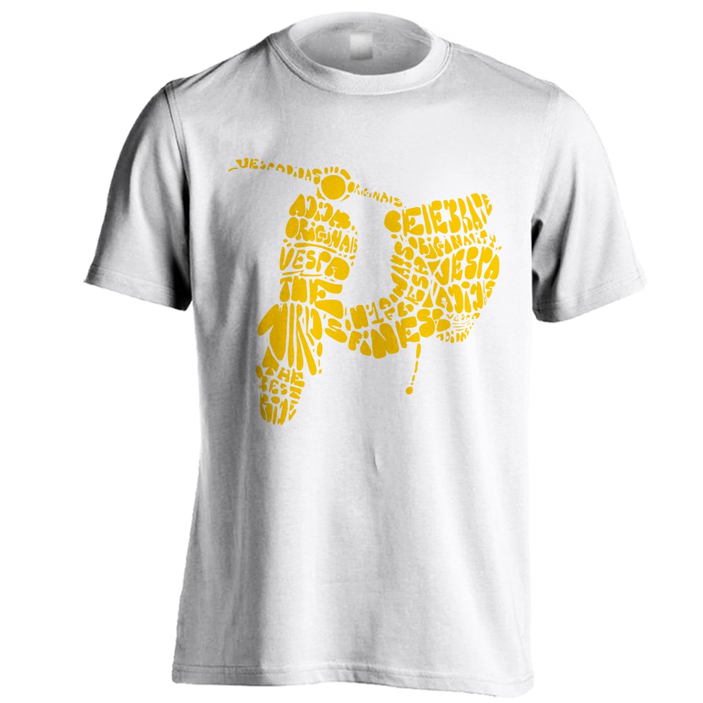 BAJU KAOS  DISTRO VESPA TYPOGRAPHY SABLON GOLD PUTIH XS - 6XL