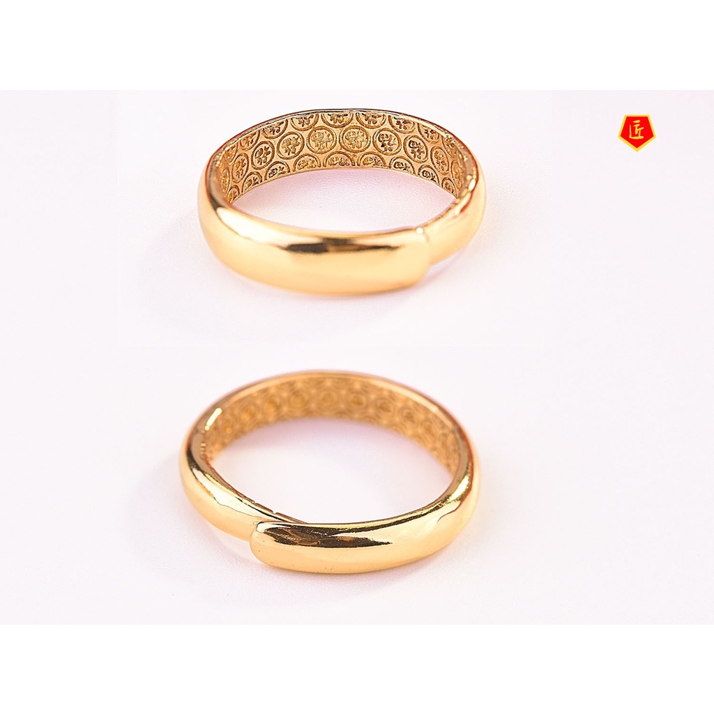 [Ready Stock]Simple Personality Couple Gold Rings Engraved Chinese Characters