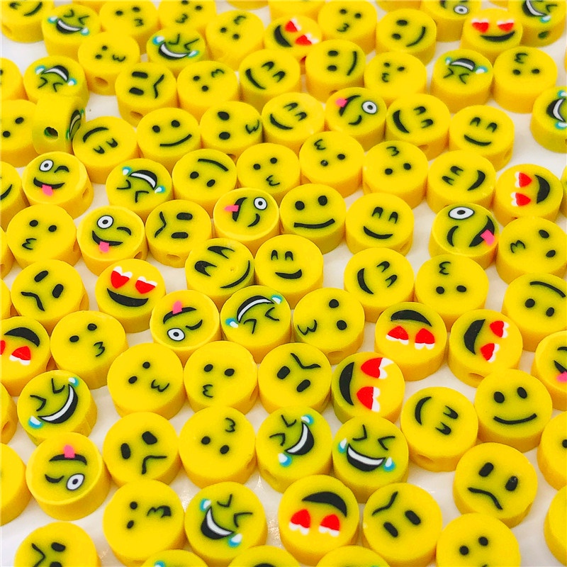 20pcs Manik-Manik Polymer Clay Motif Ekspresi Wajah Warna Campur Ukuran 8mm