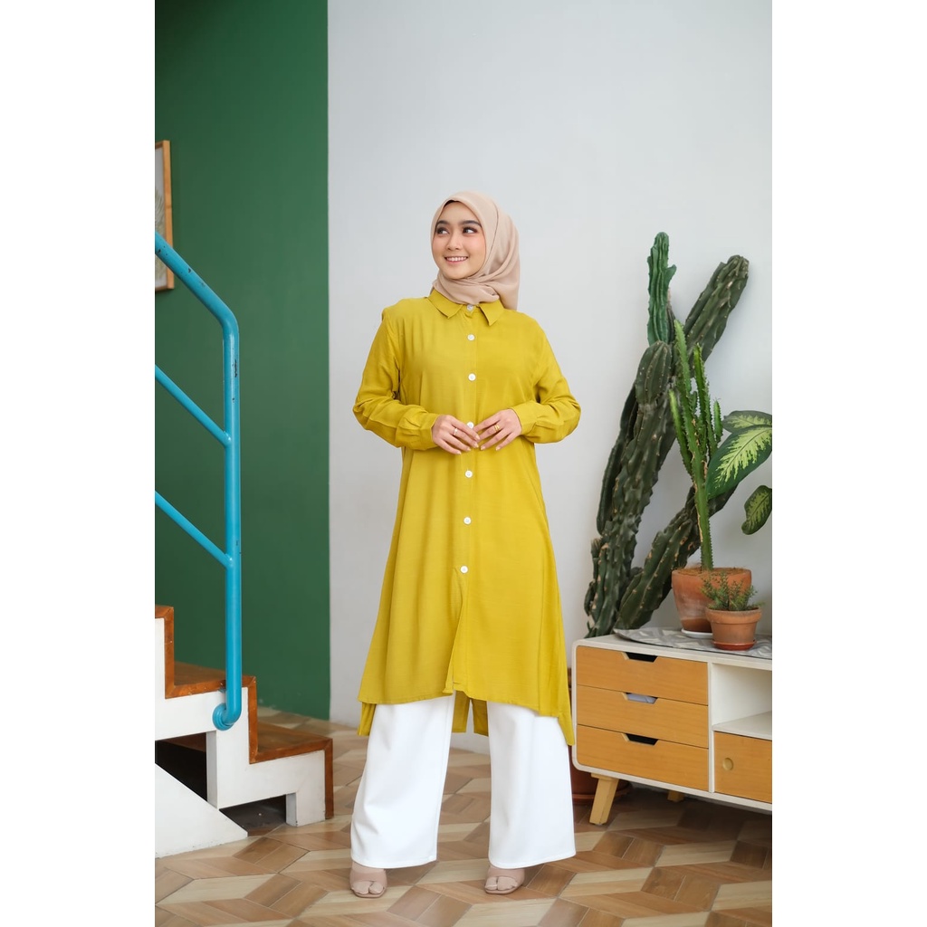 NEW- Betary Tunik Kancing Depan / Kemeja Atasan Wanita OVERSIZE Lengan Panjang Bahan Cotton Crinkle