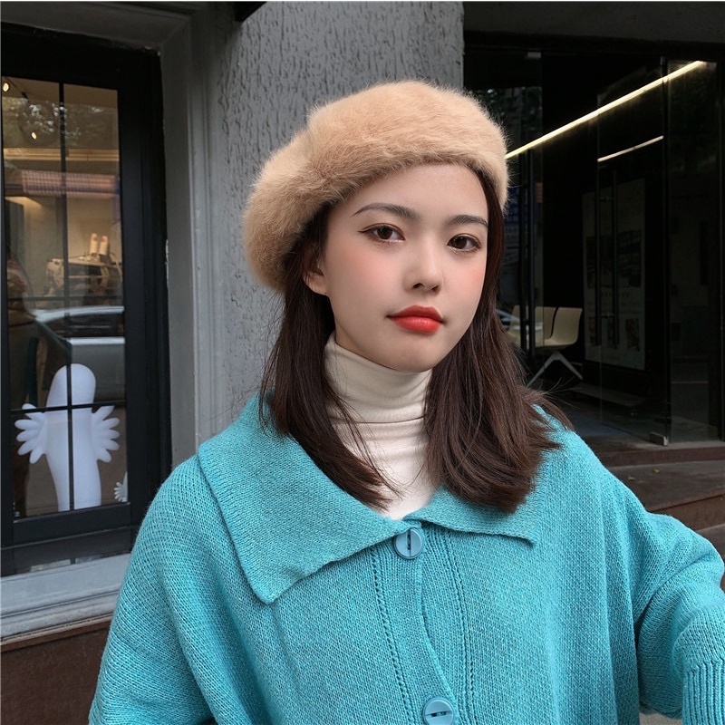 Fur Beret Hat Topi baret pelukis bulu winter wanita import patricia korean style