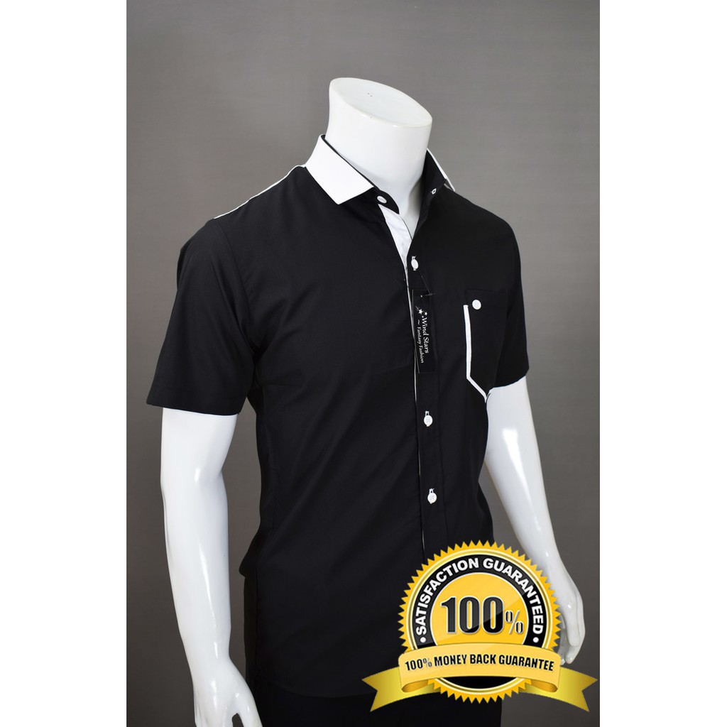 KEMEJA PRIA - KEMEJA COWOK TOSHI WARNA HITAM LENGAN PENDEK MODEL SLIMFIT CASUAL KEREN