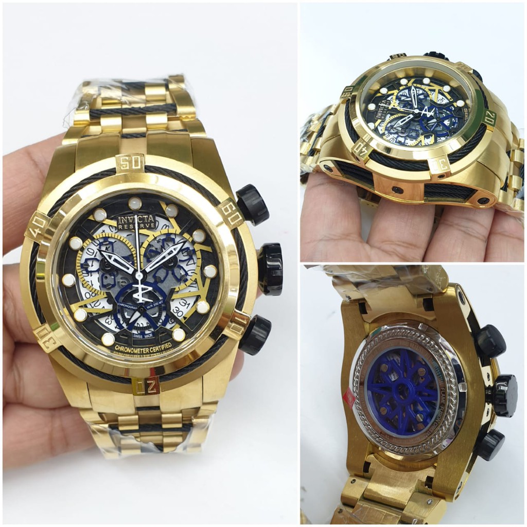 JAM TANGAN PRIA INVICTA RESERVE GOLD KOMBI HITAM SUPER PREMIUM