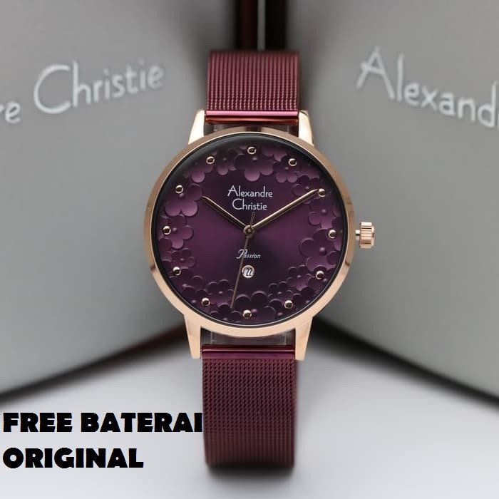 JAM TANGAN WANITA ALEXANDRE CHRISTIE AC 2794 ROSEGOLD PURPLE ORIGINAL GARANSI RESMI 1 TAHUN