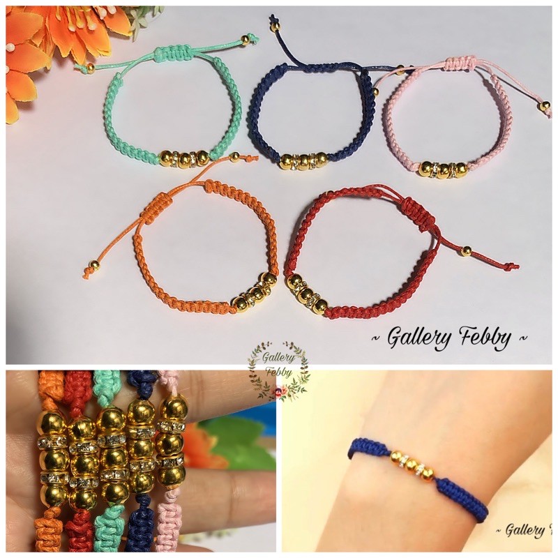 GT003 Gelang Tali Kulit Spacer Permata Mix Mote Bulat Model 2