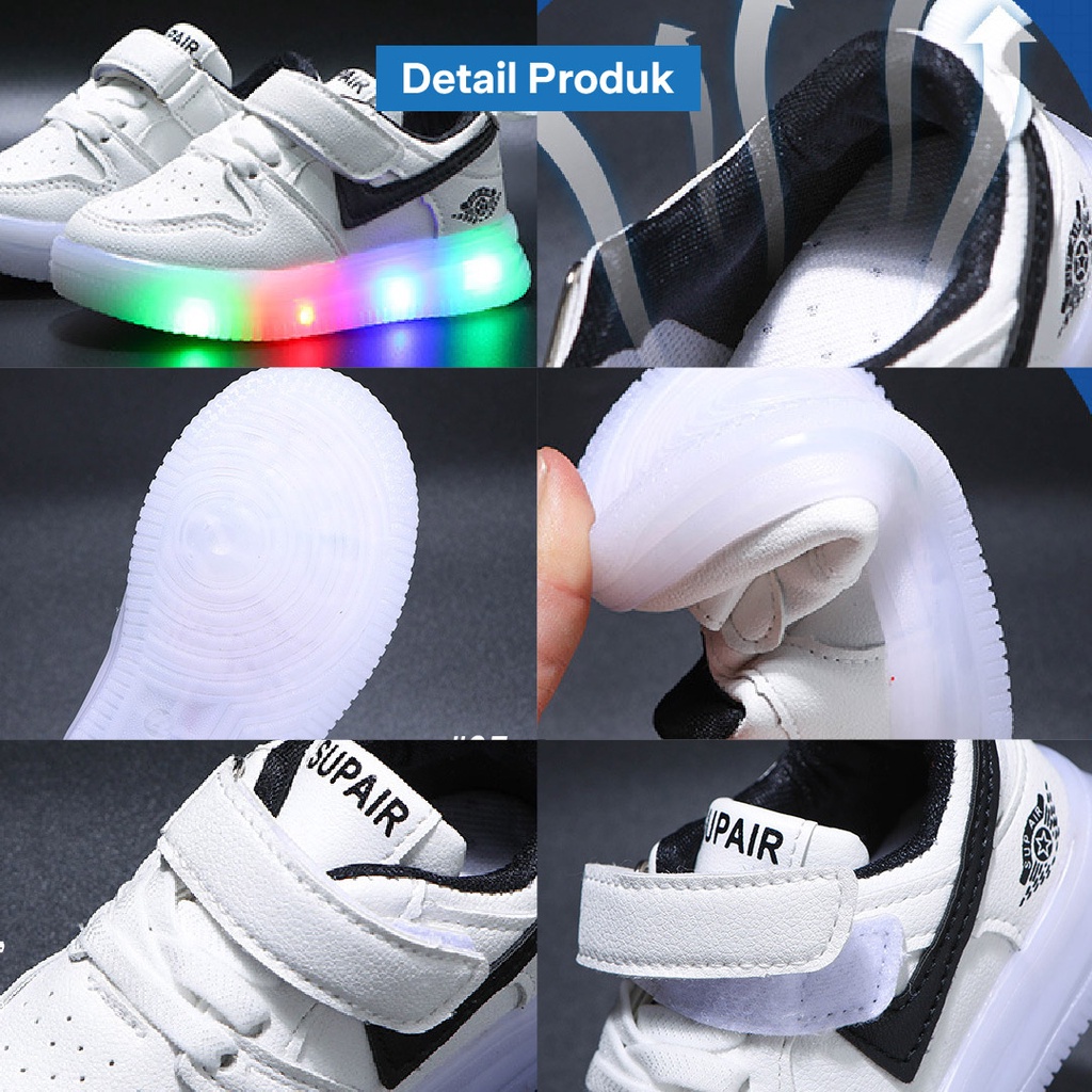 LAPAGO - Sepatu Sneaker Anak Laki Laki Perempuan LED Sport Usia 1 - 5 Tahun Type MCQ