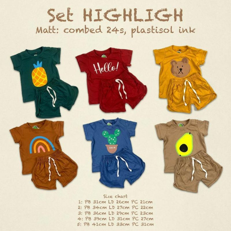 SETELAN HighLight Baju Anak Kaos COWOK CEWEK Pineapple Kids 0-3 TAHUN