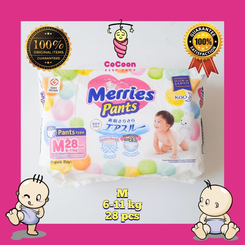 Popok Bayi Meris Meries Merries Premium Pants M28 M 28 Tipe Celana