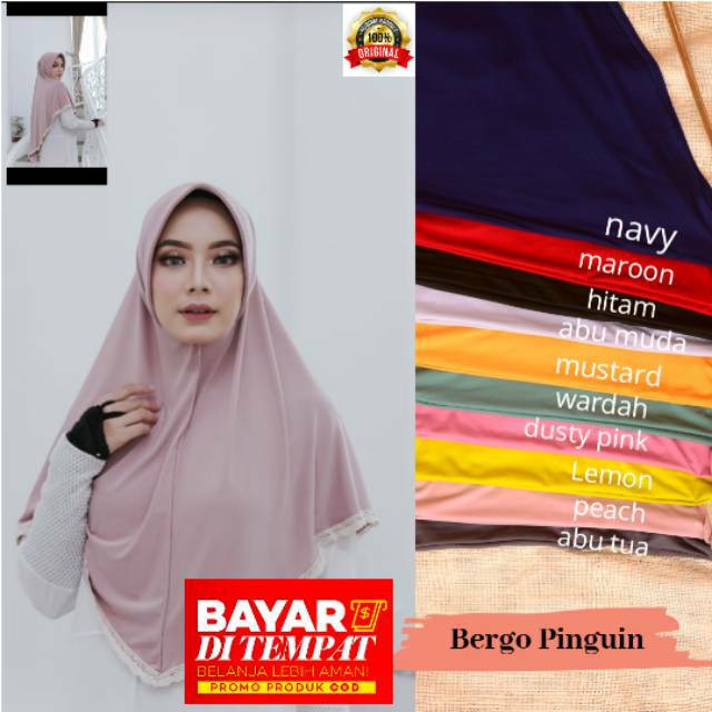 Hijab instan Bergo KHIMAR Simple Pet pinguin Renda murah | JILBAB naura | PINGUIN RENDA by mahkota
