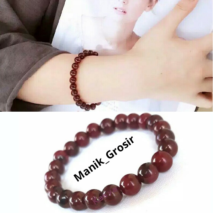 Gelang Batu Giok Dingin Asli Warna Merah Anggur 8mm Kualitas Terbaik