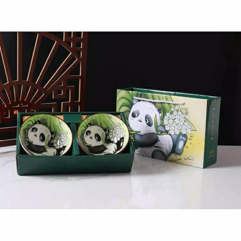 NC READY- Set Mangkok Keramik Cute Panda Hampers Lebaran Eid Mubarak