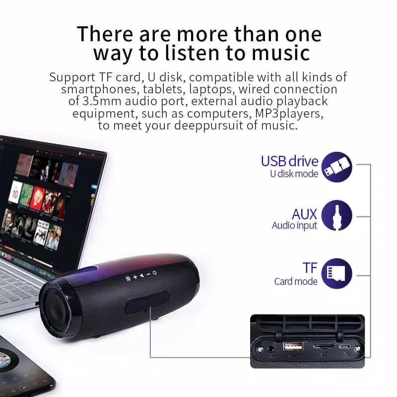 Speaker Wireless Bluetooth Portable TG 165 dengan Subwoofer Lampu LED Radio FM