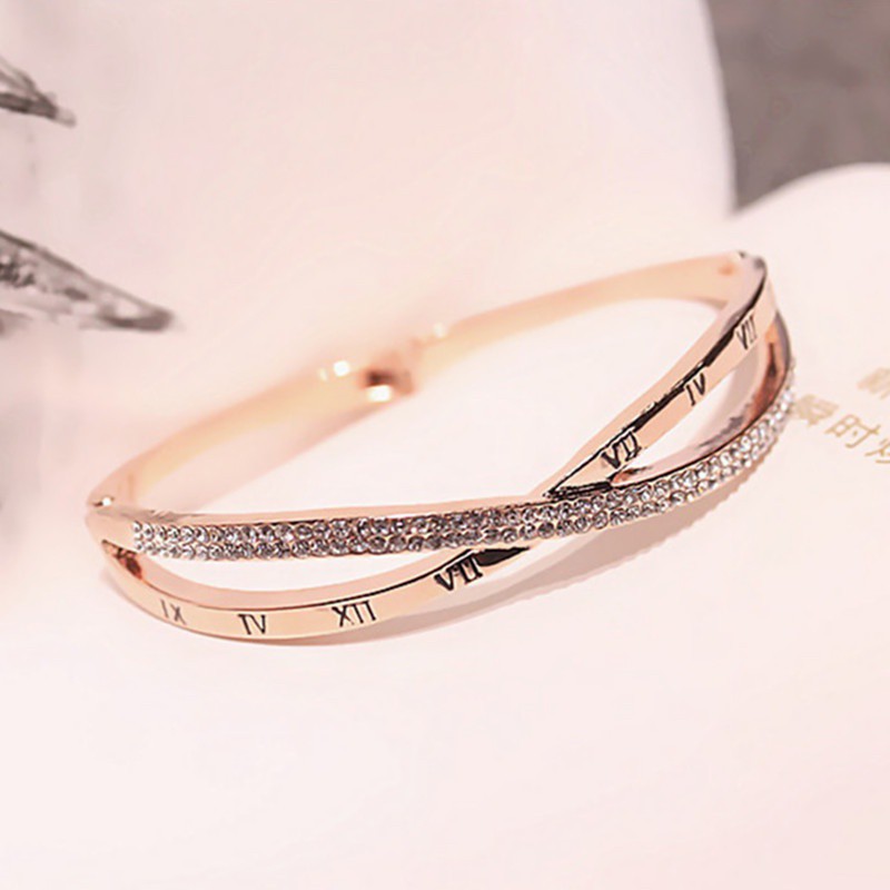 Gelang Titanium Premium Lapis Rose Emas 18k ANTI KARAT Wanita Perhiasan Pasangan Bangle-7