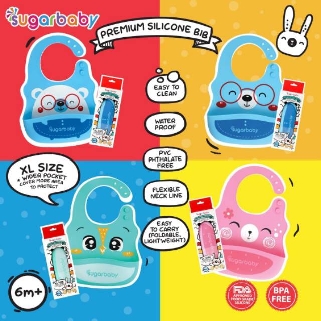 Sugarbaby premium Slaber silicone BIB Xl Tatakan makan bayi size ukuran besar celemek bayi