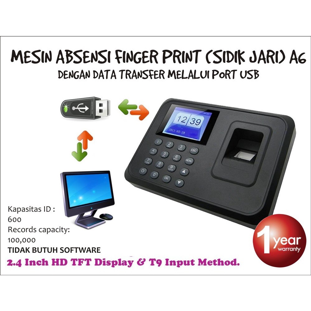 Finger Print machine A6 Biometric Time Attendance Mesin Absensi Sidik Jari Kantor