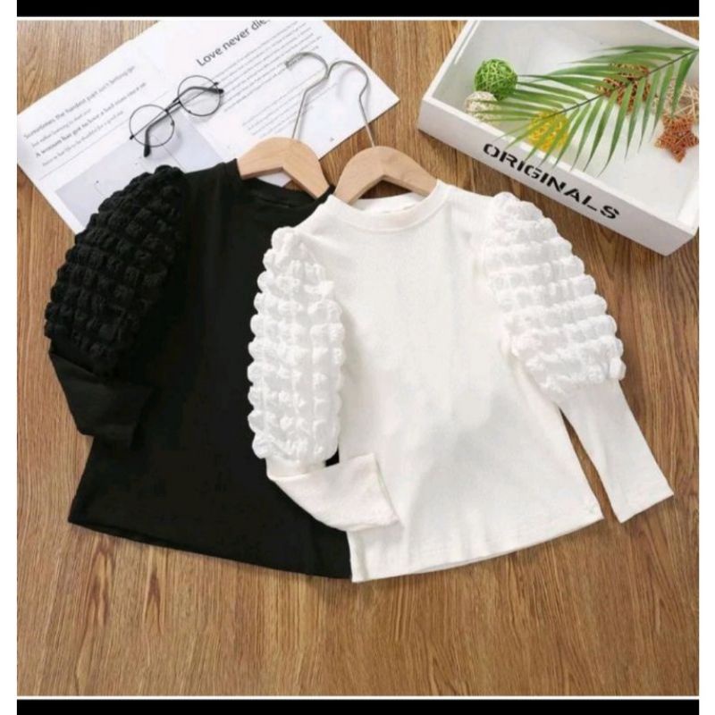 Baju Atasan import anak perempuan lengan balon | baju lengan panjang model jagung knit import