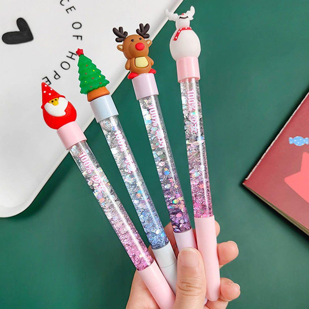 【 ELEGANT 】 Pena Pasir Hisap Natal Elk Santa Claus Kantor Perlengkapan Sekolah Snowman Stationery Xmas Tree Christmas Gel Pen