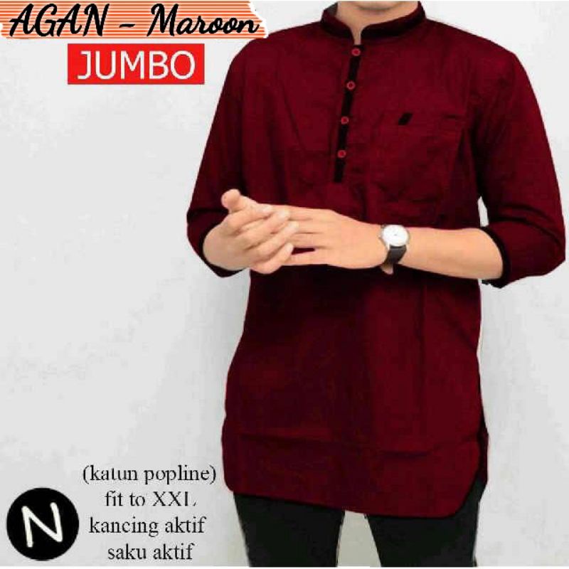 Baju Kemeja KURTA Koko Pria Laki Muslim Lengan 3/4 Bahan Katun Ukuran S M L XL XXL 3XL JUMBO Premium