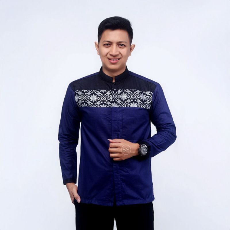 Kemeja pria lengan panjang | kemeja polos kombinasi batik kemeja pria kekinian M L XL| seragam