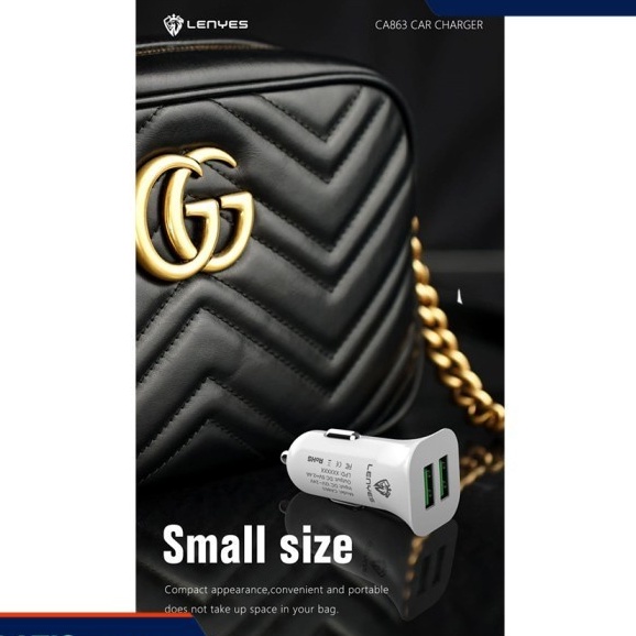 LENYES CA863 2.4A SAVER CAR Charger 2port USB HP adaptor Mobil cas handphone original